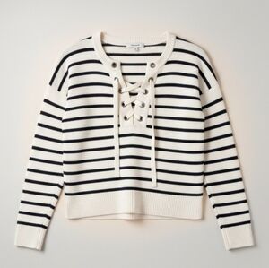 Madewell Merino Wool Lace-Up Striped Cropped Sweater